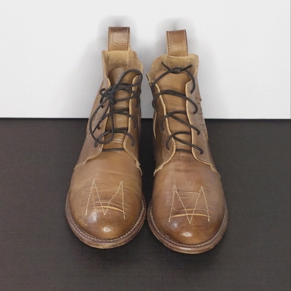 Bed Stu Women's Boot Size 9 Distressed Artisan Leather Unlined Natural Tan Lace - Picture 3 of 4